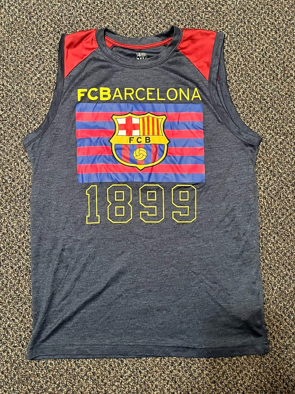 FC Barcelona Men's Navy Blue and Red Tank Top